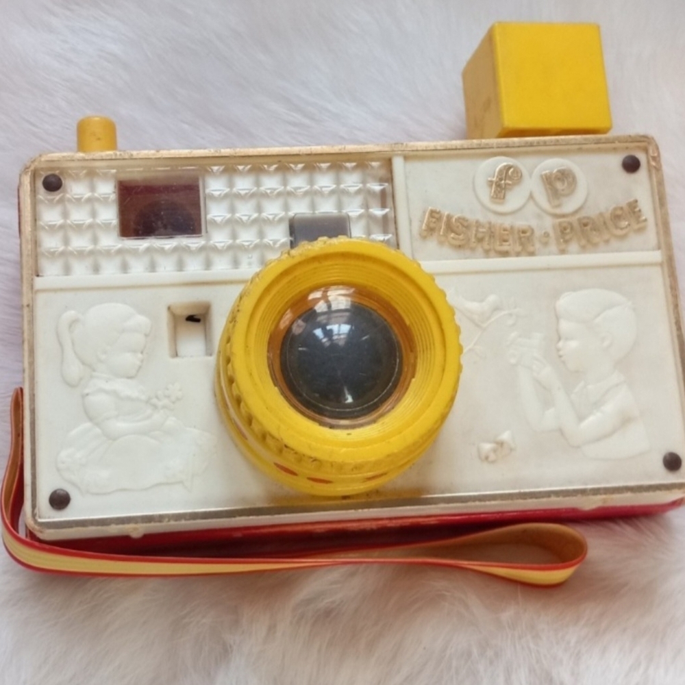 Fisher-Price Vintage Toy Camera in White & Yellow